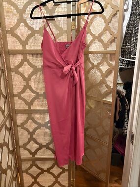 Urban Outfitters Rose Pink Wrap Midi Dress with Waist Tie